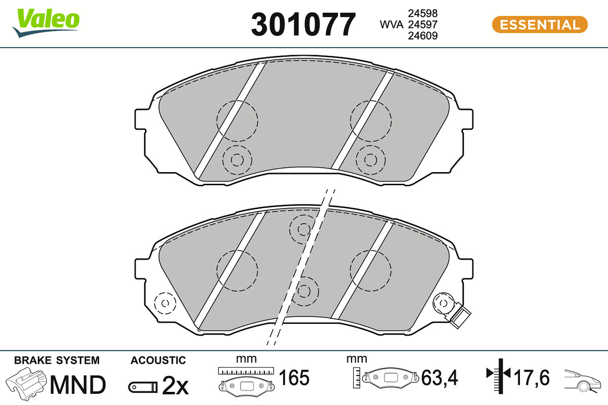 Jeu de 4 plaquettes de frein VALEO ref. 301077